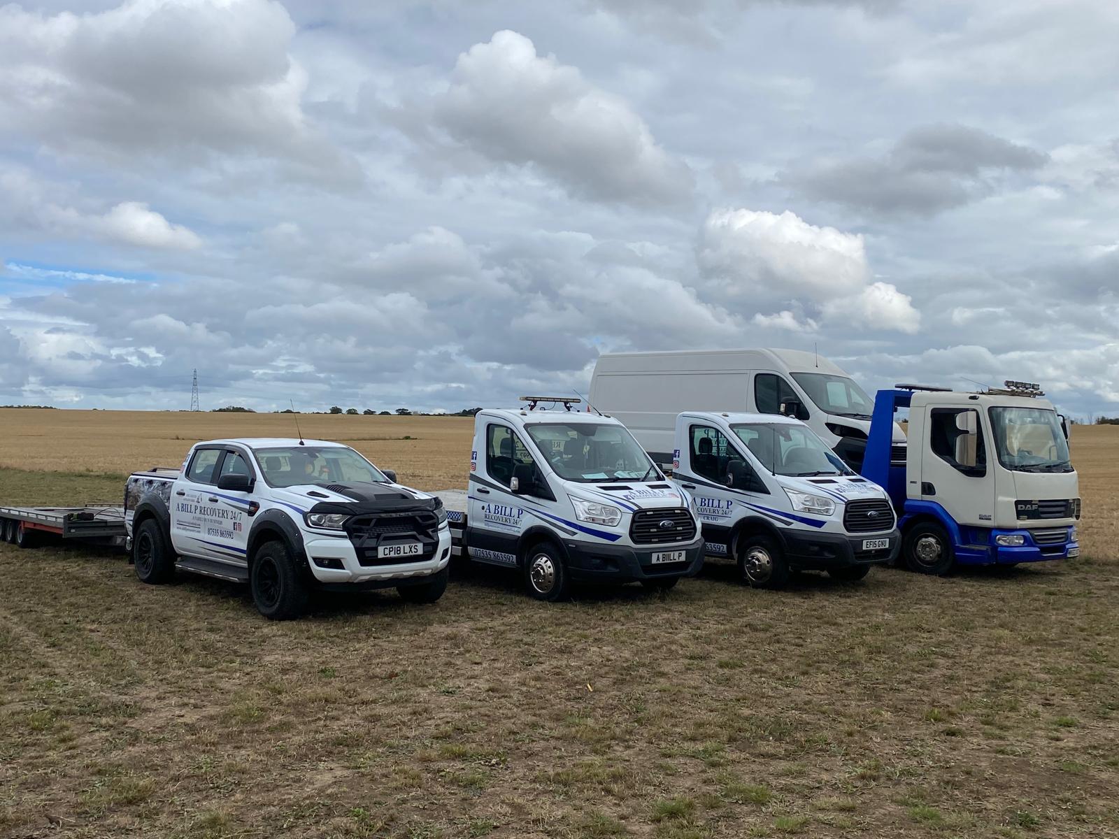 A Bill P fleet of recovery trucks and transport vehicles